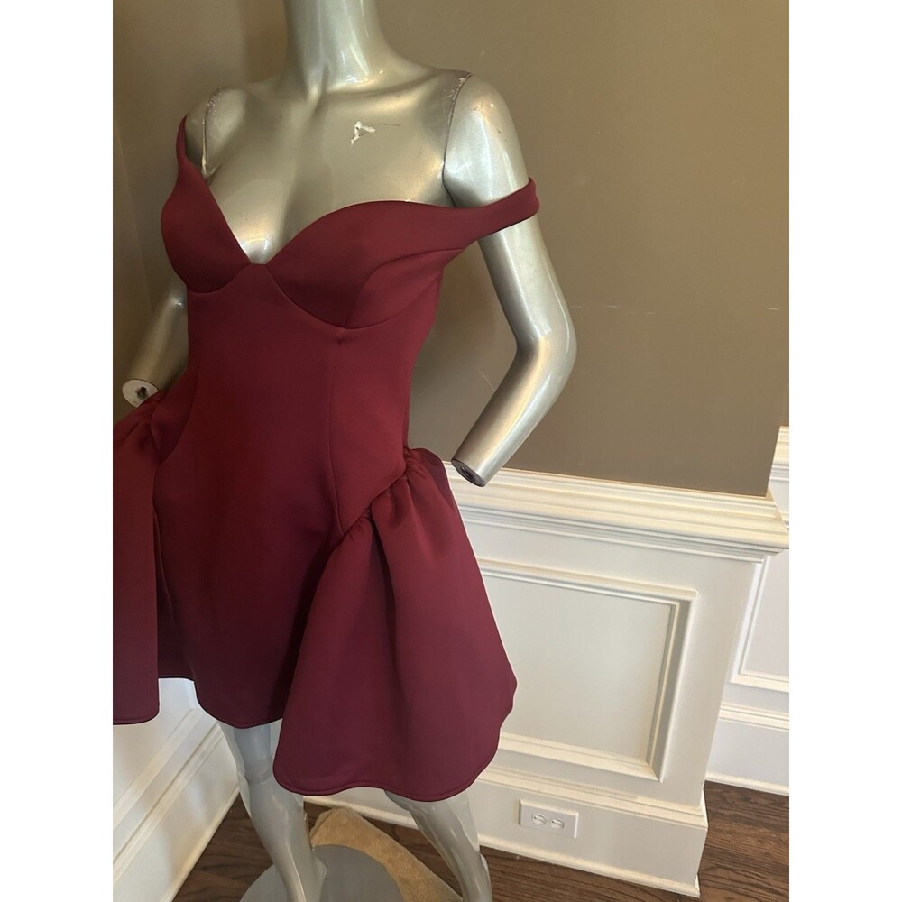 NWT FASHION NOVA Burgundy Off-Shoulder Mini Dress Sz M - Picture 5 of 6